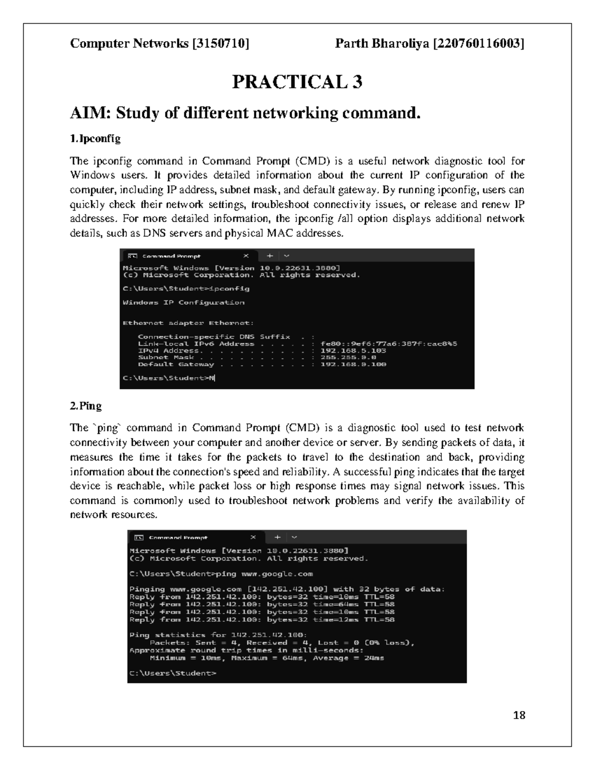 Practical 3 - NONE - PRACTICAL 3 AIM: Study of different networking ...