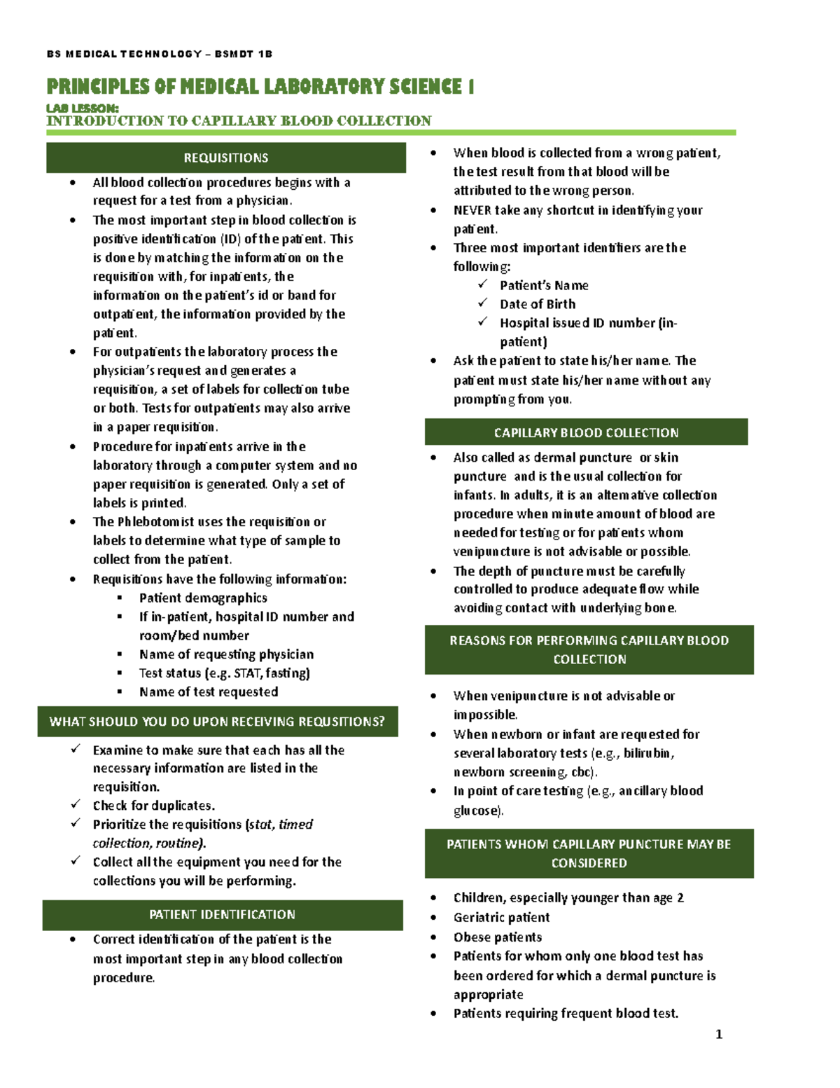 Pmls Introduction To Capillary Blood Collection Final Principles Of Medical Laboratory