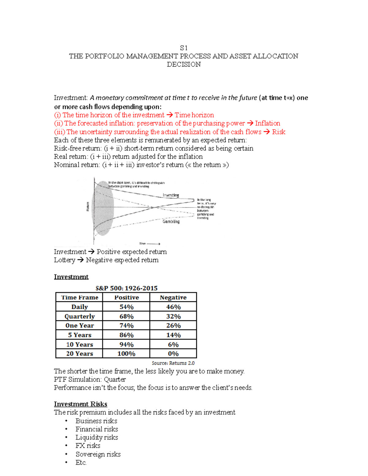 S1 - Résumé - S THE PORTFOLIO MANAGEMENT PROCESS AND ASSET ALLOCATION ...