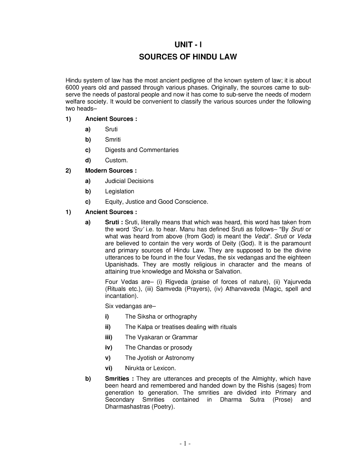 Unit I Sources Of Hindu Law Unit I Sources Of Hindu Law Hindu System Of Law Has The Most 