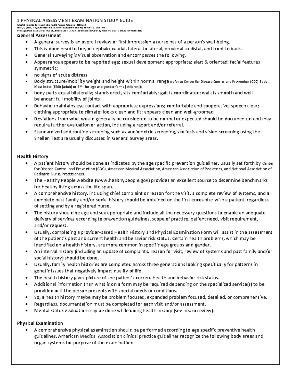 Head to Toe PE - Lecture notes in Head to Toe for Nursing - Adapted ...