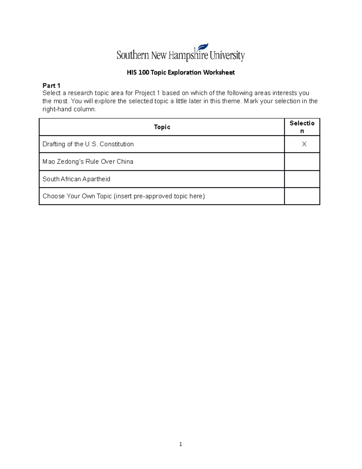 HIS 100 Topic Exploration Worksheet - HIS 100 Topic Exploration ...
