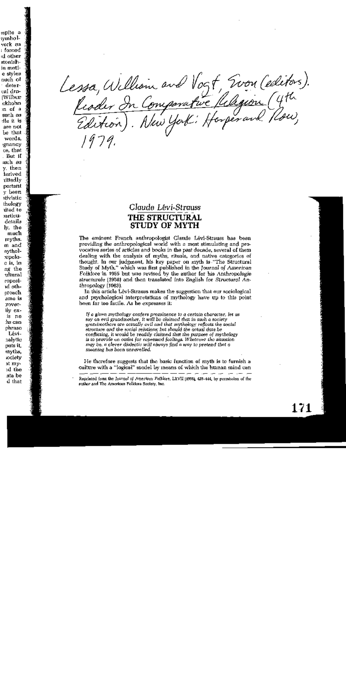 Levi-strauss-the structural study of myth - 3spite a nvork as forced id