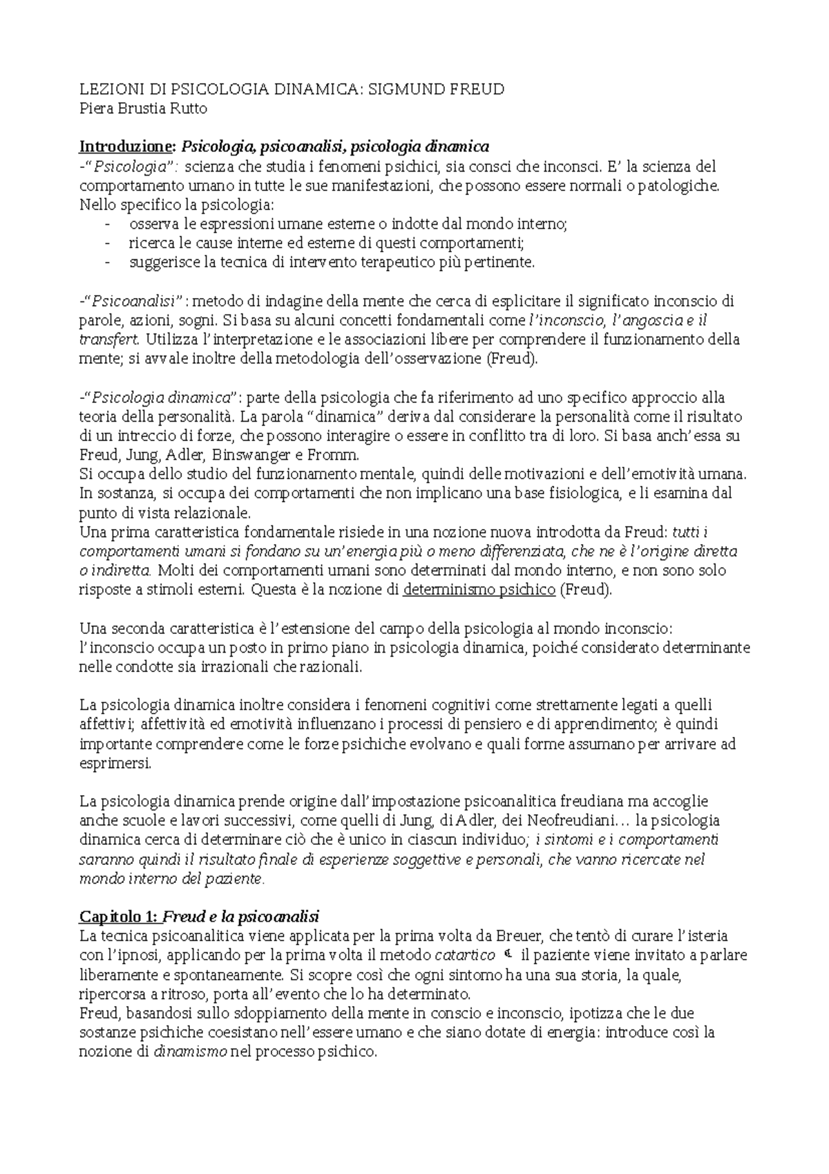Lezioni di psicologia Dinamica Sigmund Freud Psicologia dinamica