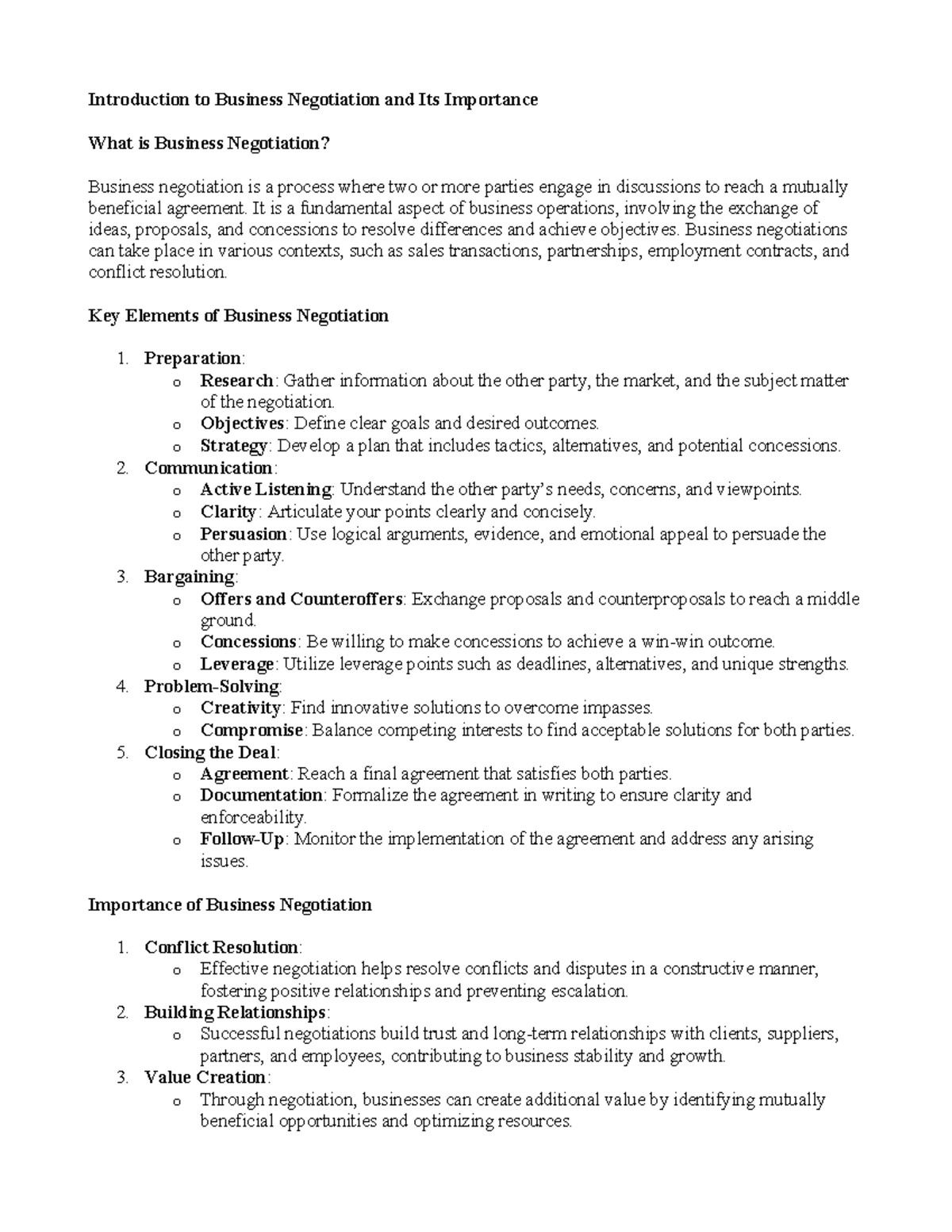 Chapter 1 - Introduction to Business Negotiation and Its Importance ...