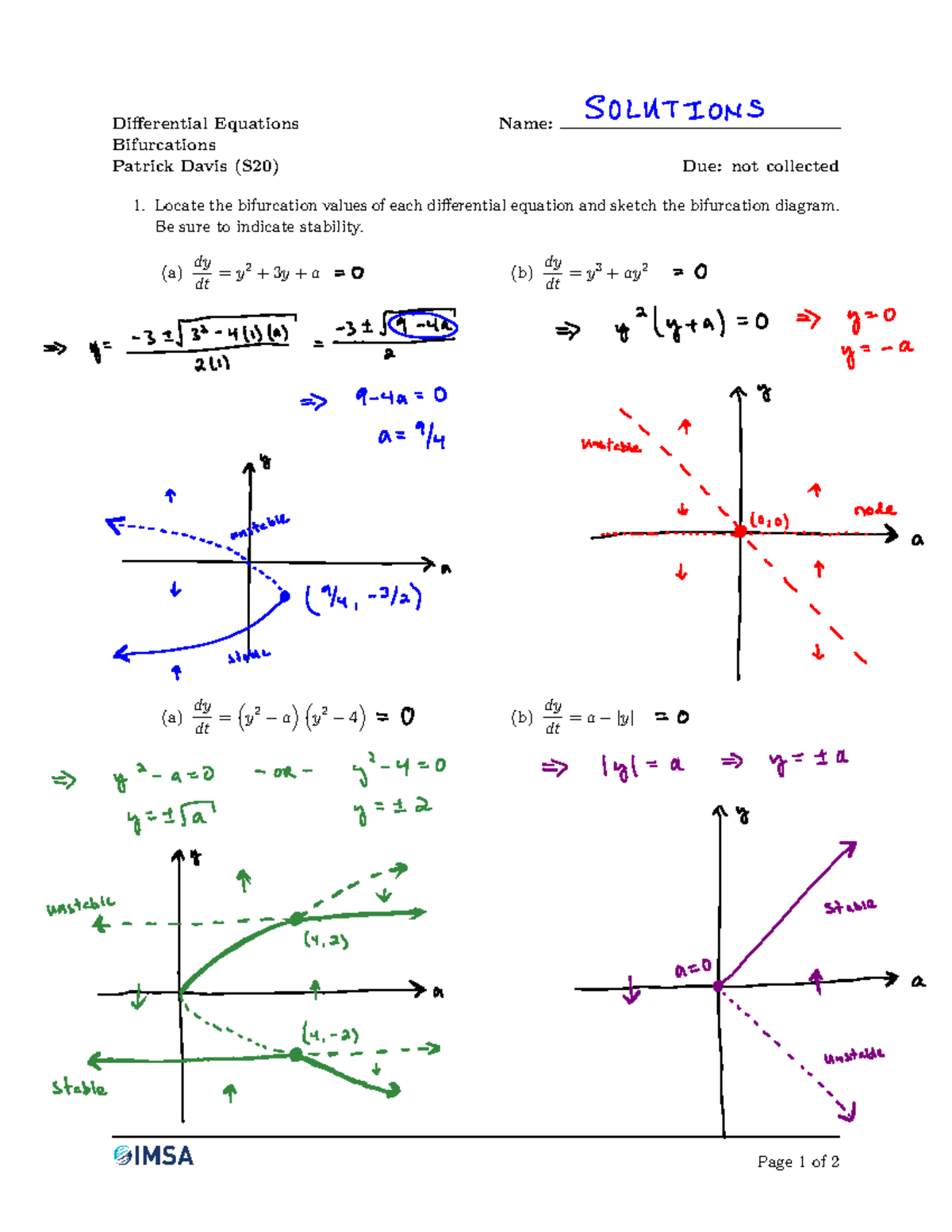 05w1 Bifurcations Solutions Differential Equations Name