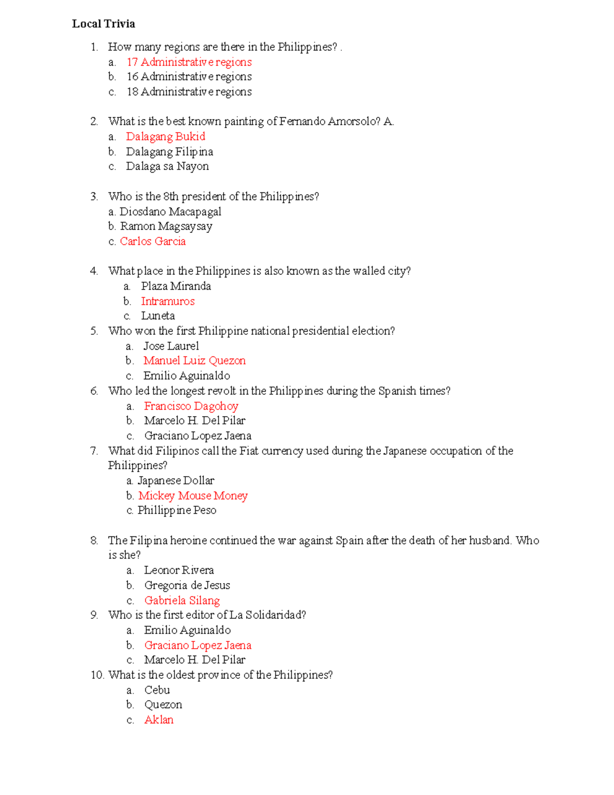 Philippine History Quiz Bee Questions And Answers at Mary Amundson blog