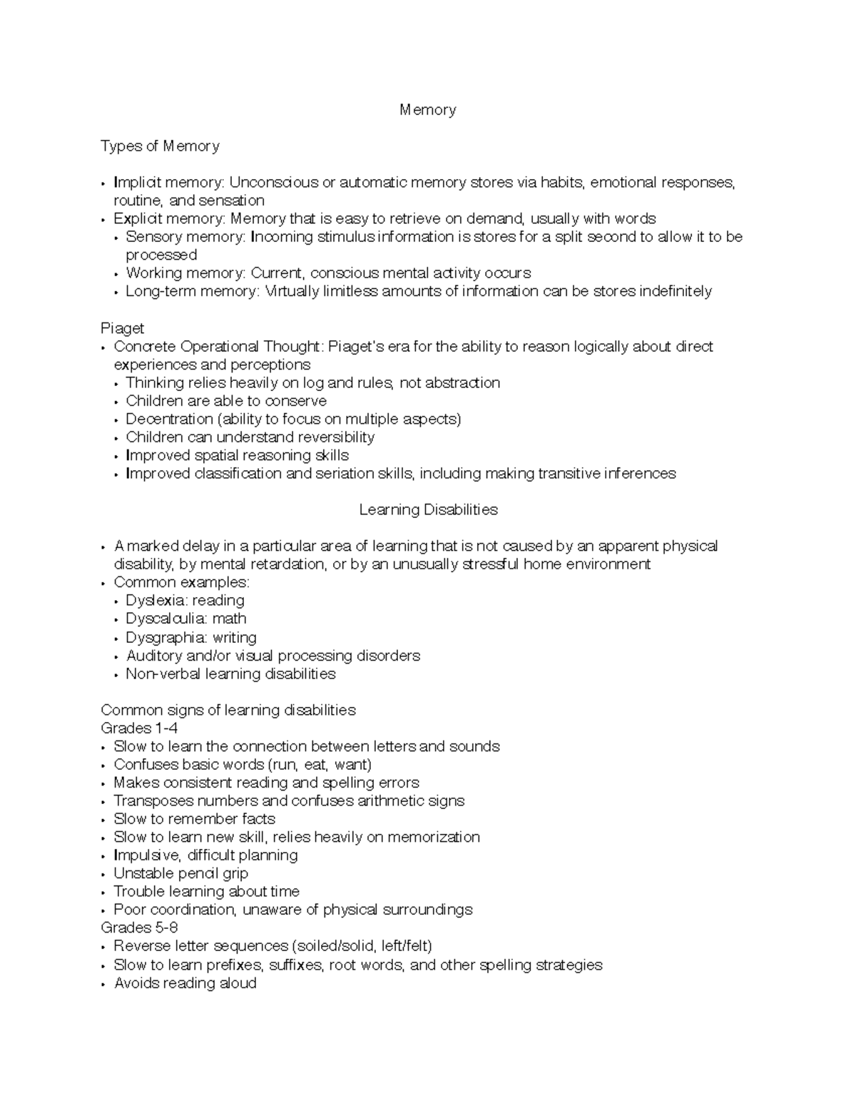 HDFS Pt 2 - Lecture note Second half - Memory Types of Memory Implicit ...