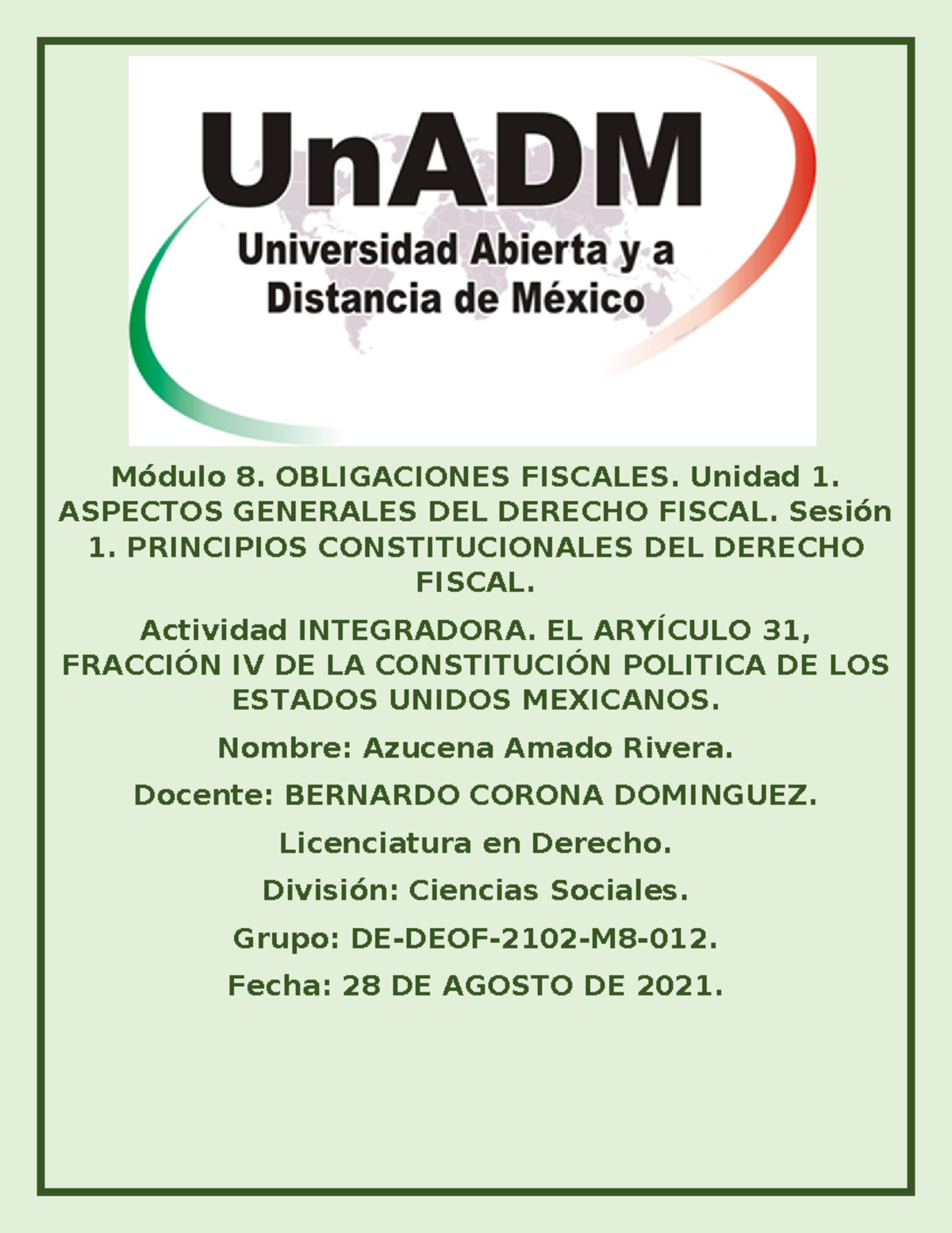 M8 U1 S1 AZAR - Módulo 8. OBLIGACIONES FISCALES. Unidad 1. ASPECTOS ...