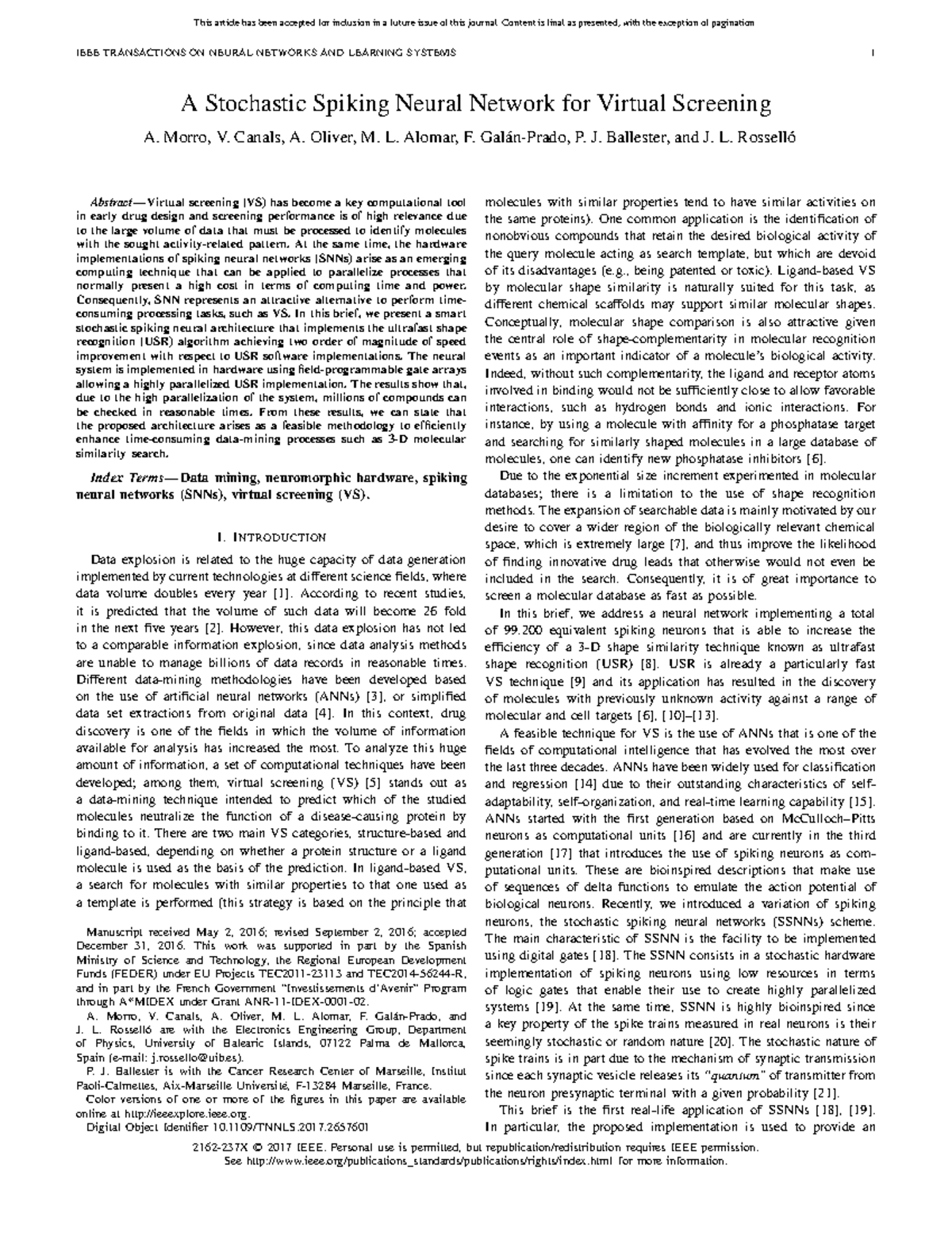 A Stochastic Spiking Neural Network for Virtual Screening - Morro, V ...