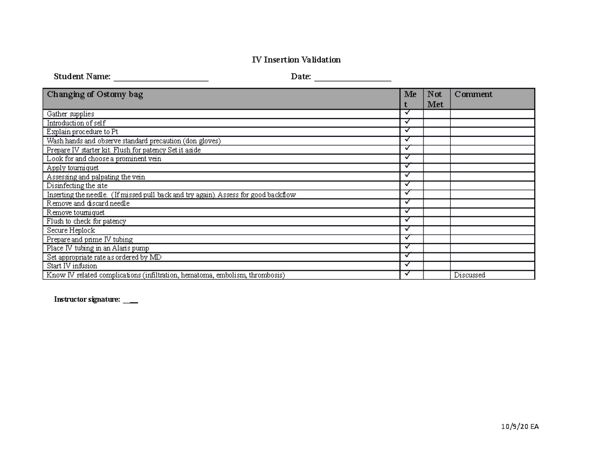 Final IV Insertion Validation4 IV Insertion Validation Student Name