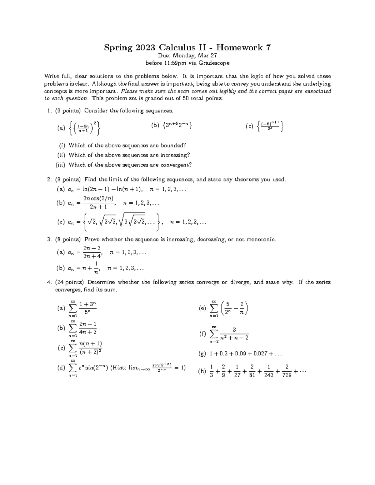 Math122 sp23-HW7 - HW 11 - Spring 2023 Calculus II - Homework 7 Due ...