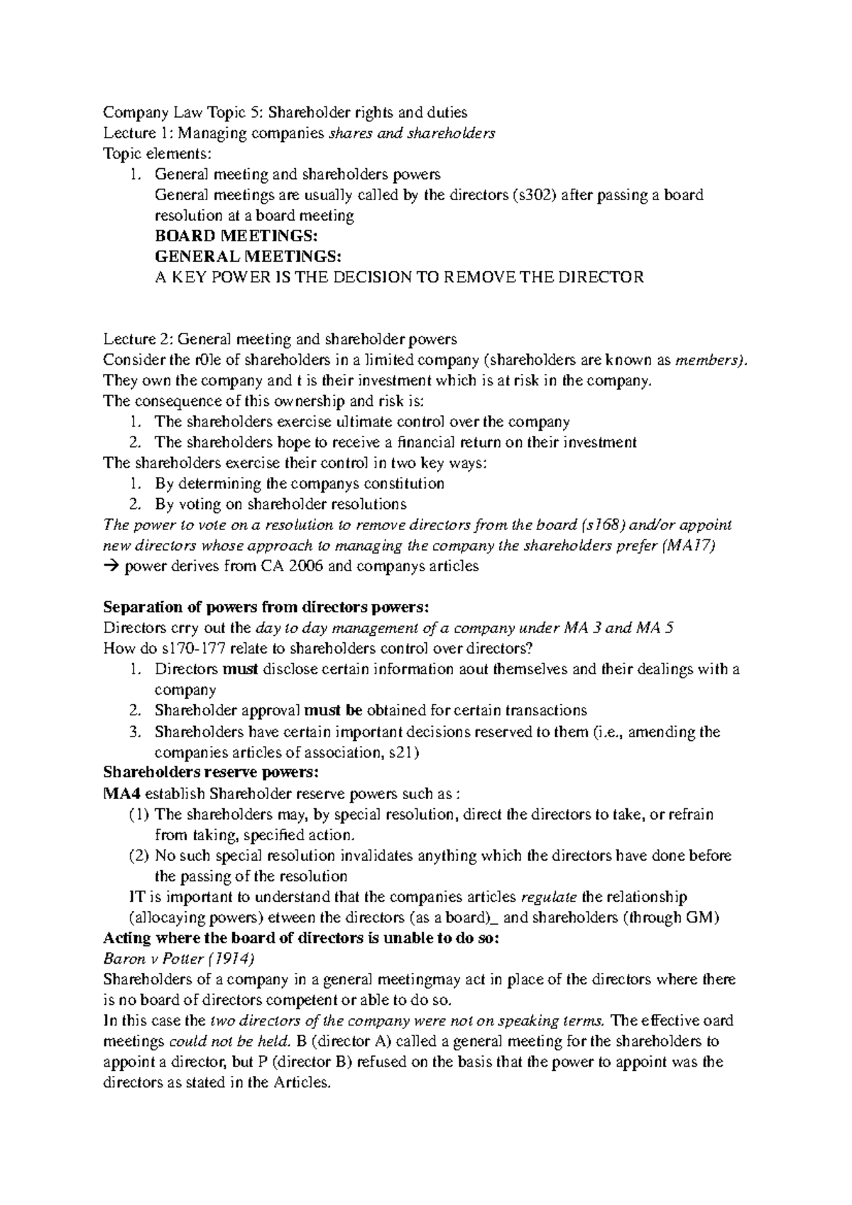 duties of shareholders in company law