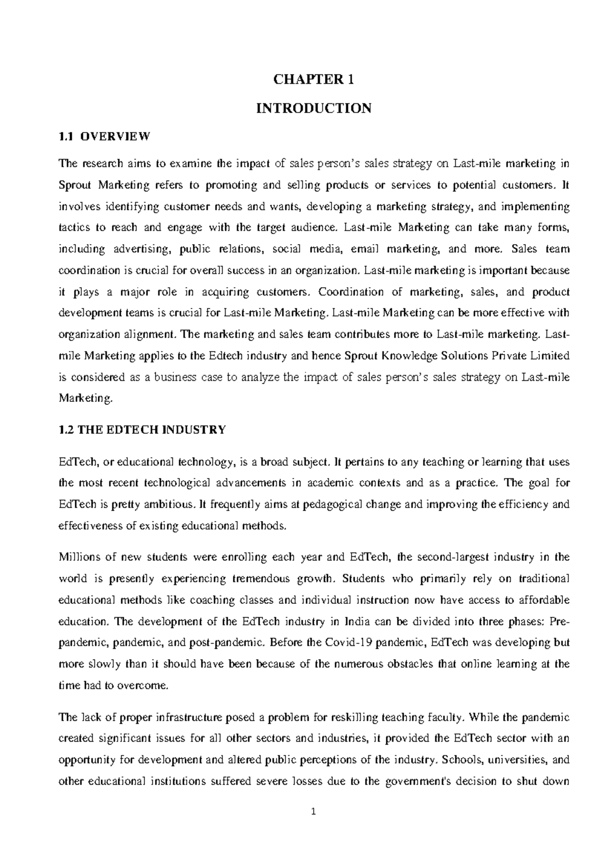 Final report priya - CHAPTER 1 INTRODUCTION 1 OVERVIEW The research ...