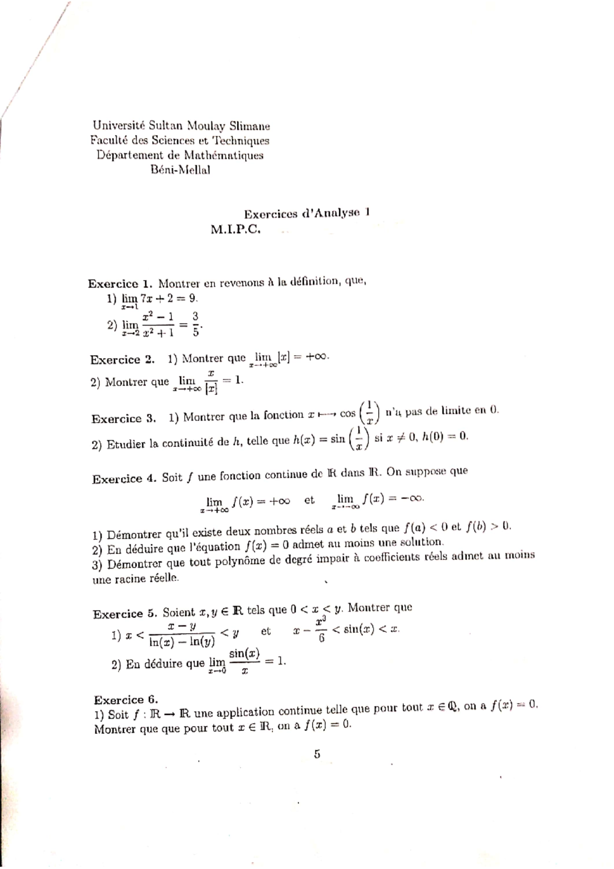 S+®rie N-¦3 Analyse 1 - S1 -Analyse 1 - Studocu