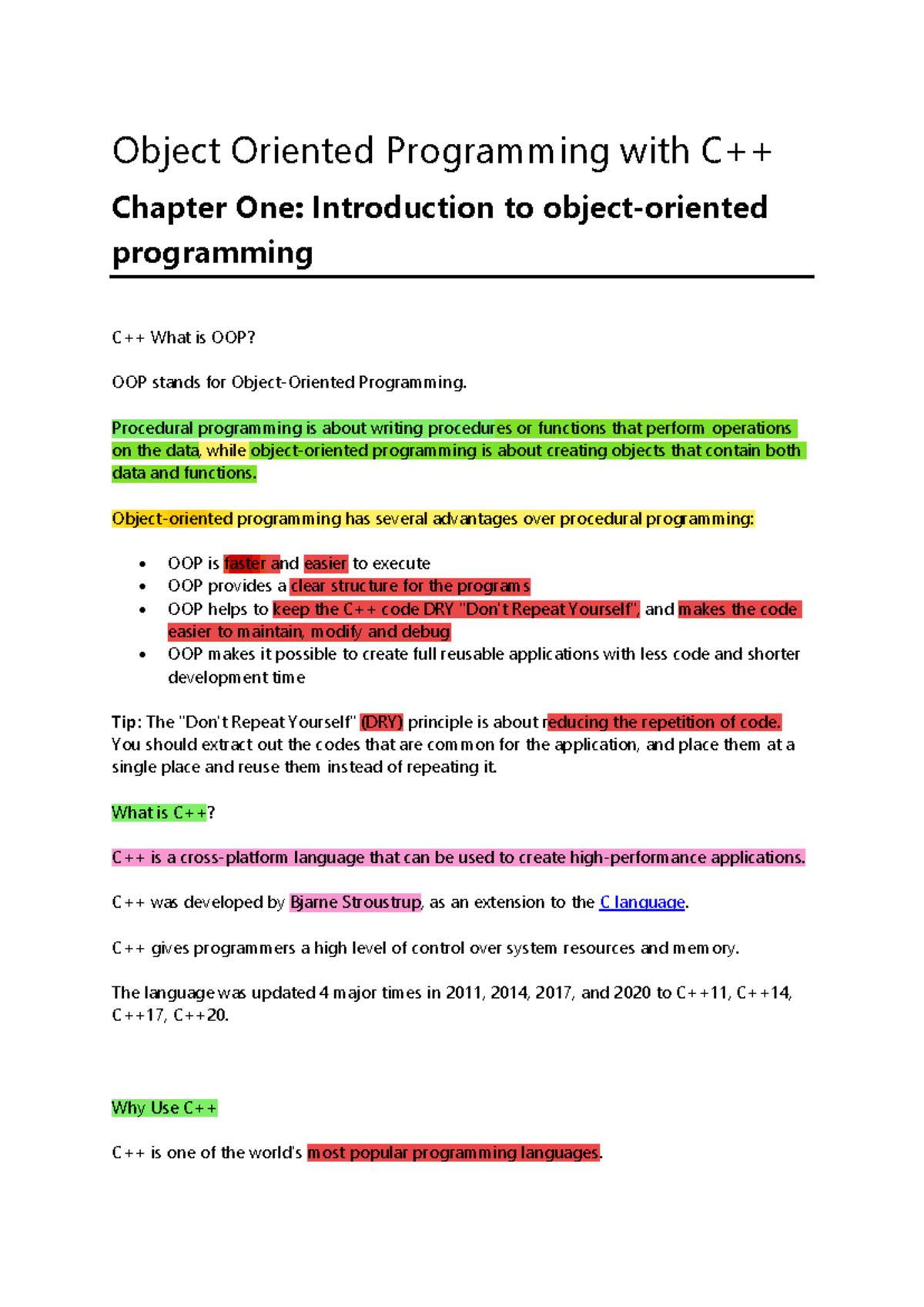 C++ Notes 2024 - Object Oriented Programming with C++ Chapter One ...