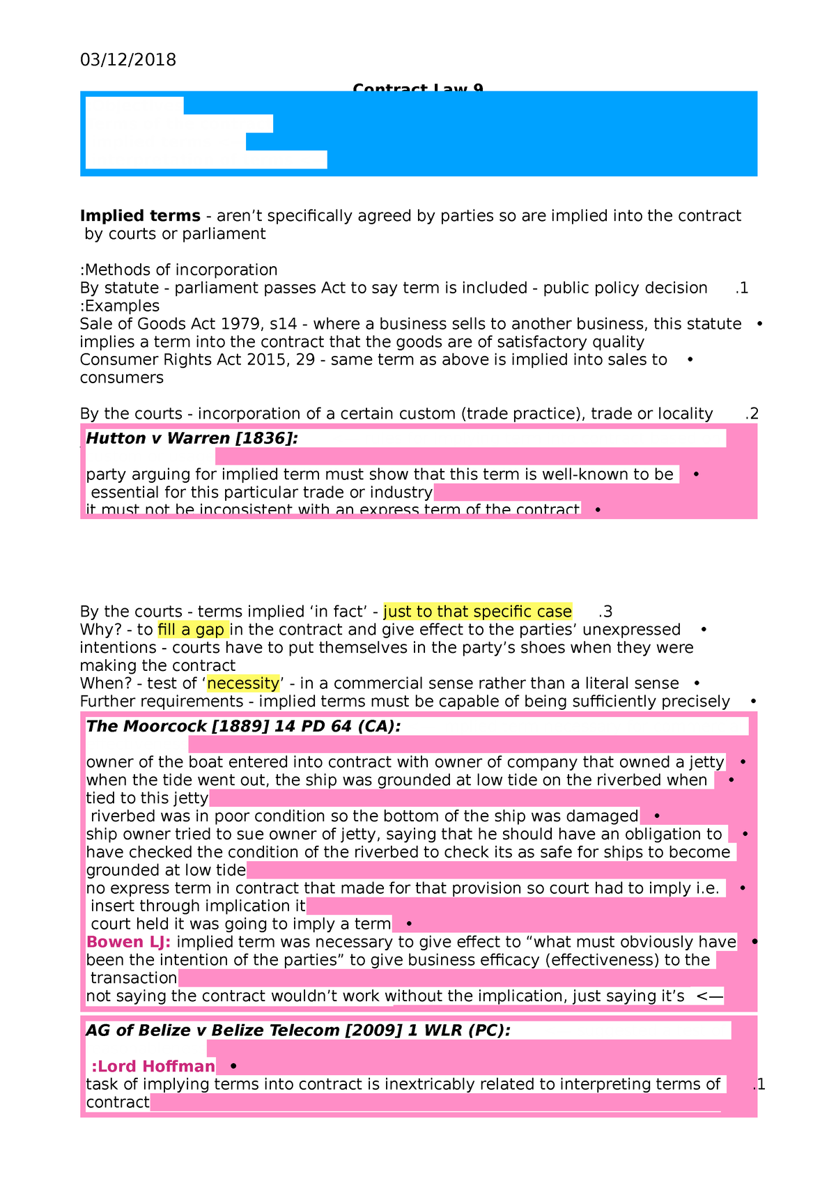 implied terms contract law essay