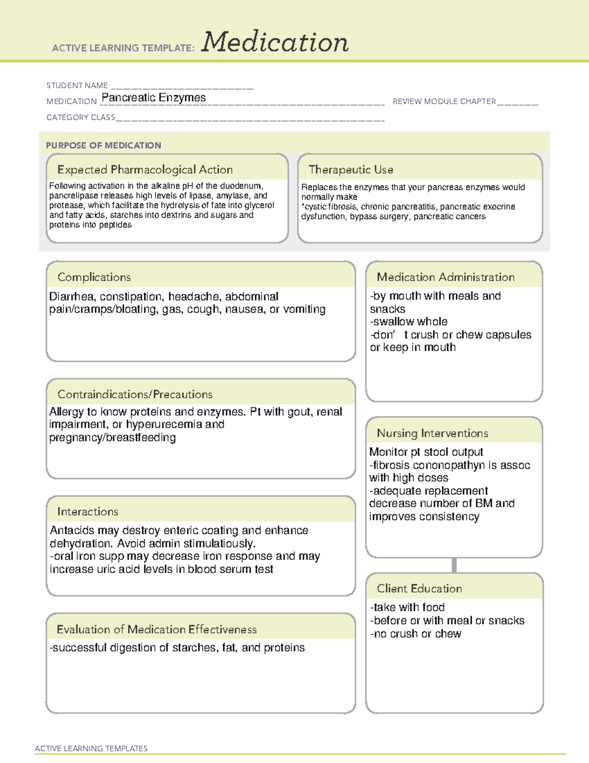 Pancreatic enzymes - ALT - ACTIVE LEARNING TEMPLATES Medication STUDENT ...