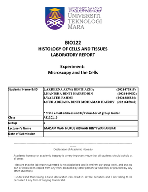 BIO 122 LAB Report - BIO HISTOLOGY OF CELLS AND TISSUES LABORATORY ...