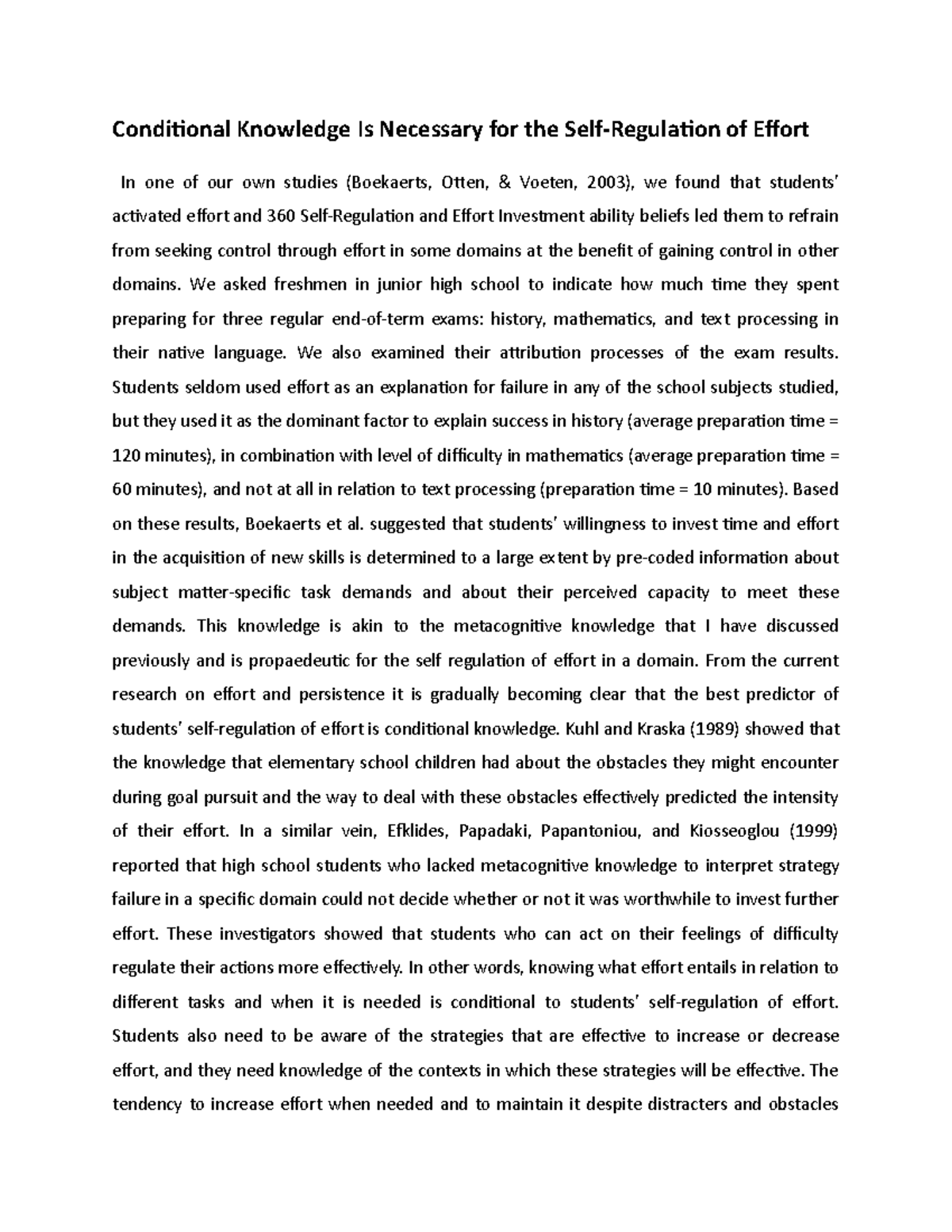 Conditional Knowledge Is Necessary for the Self-Regulation of Effort ...