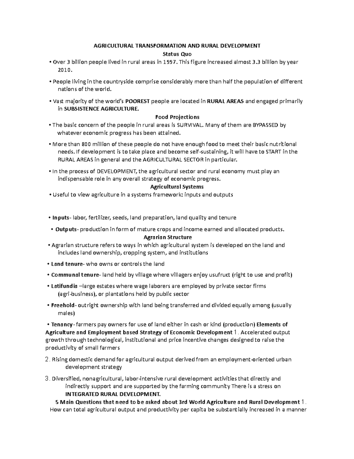 Eco Dev 6,7 Notes in Economics Development lecture 16 and 7. tackles