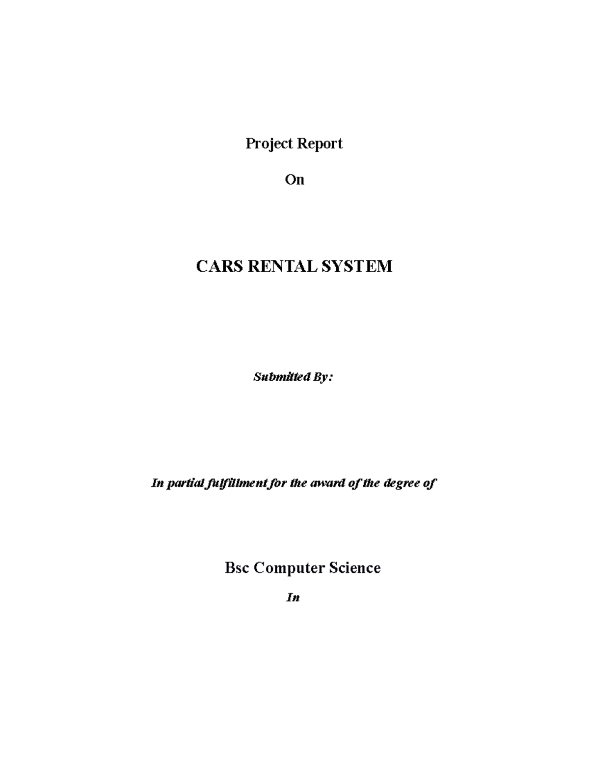 Car Rental system Best documentary Project Report On CARS RENTAL