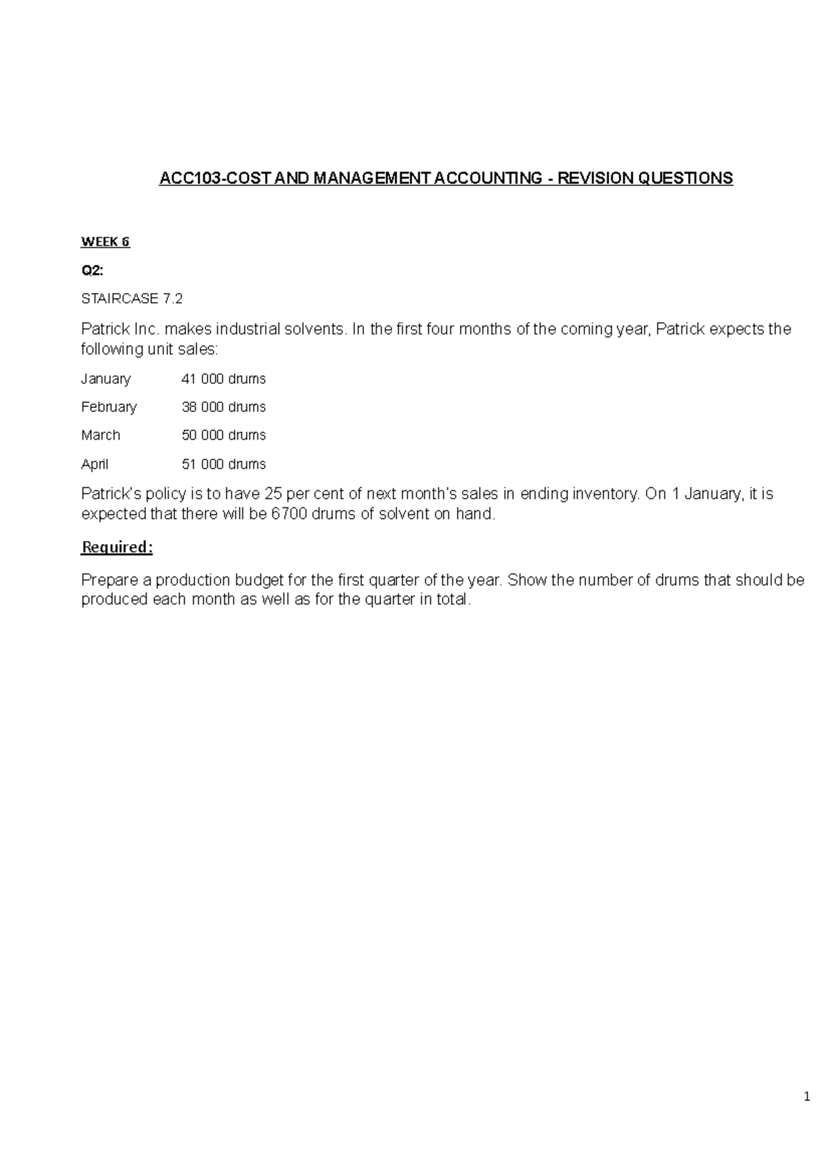 ACC103COST AND Management Accounting Revision Questions ACC103