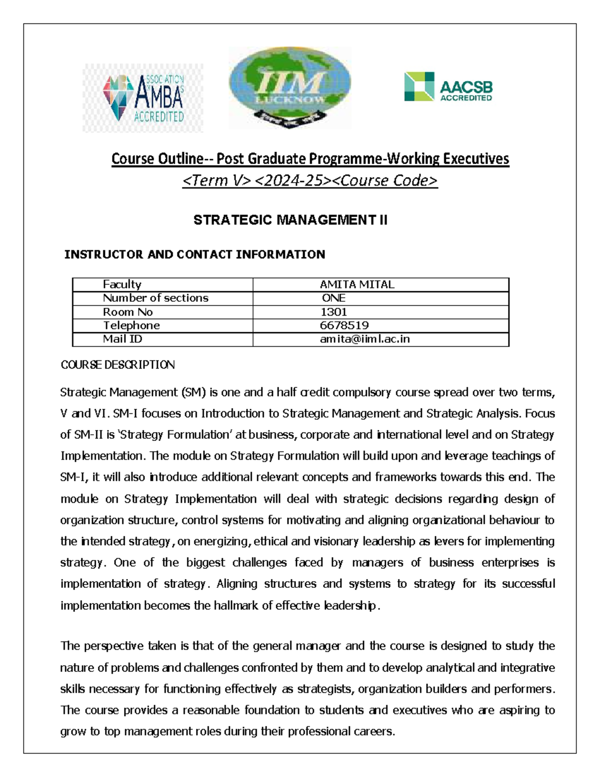 Pgpwe SM II Course Outline 2024 25 - Course Outline- Post Graduate ...