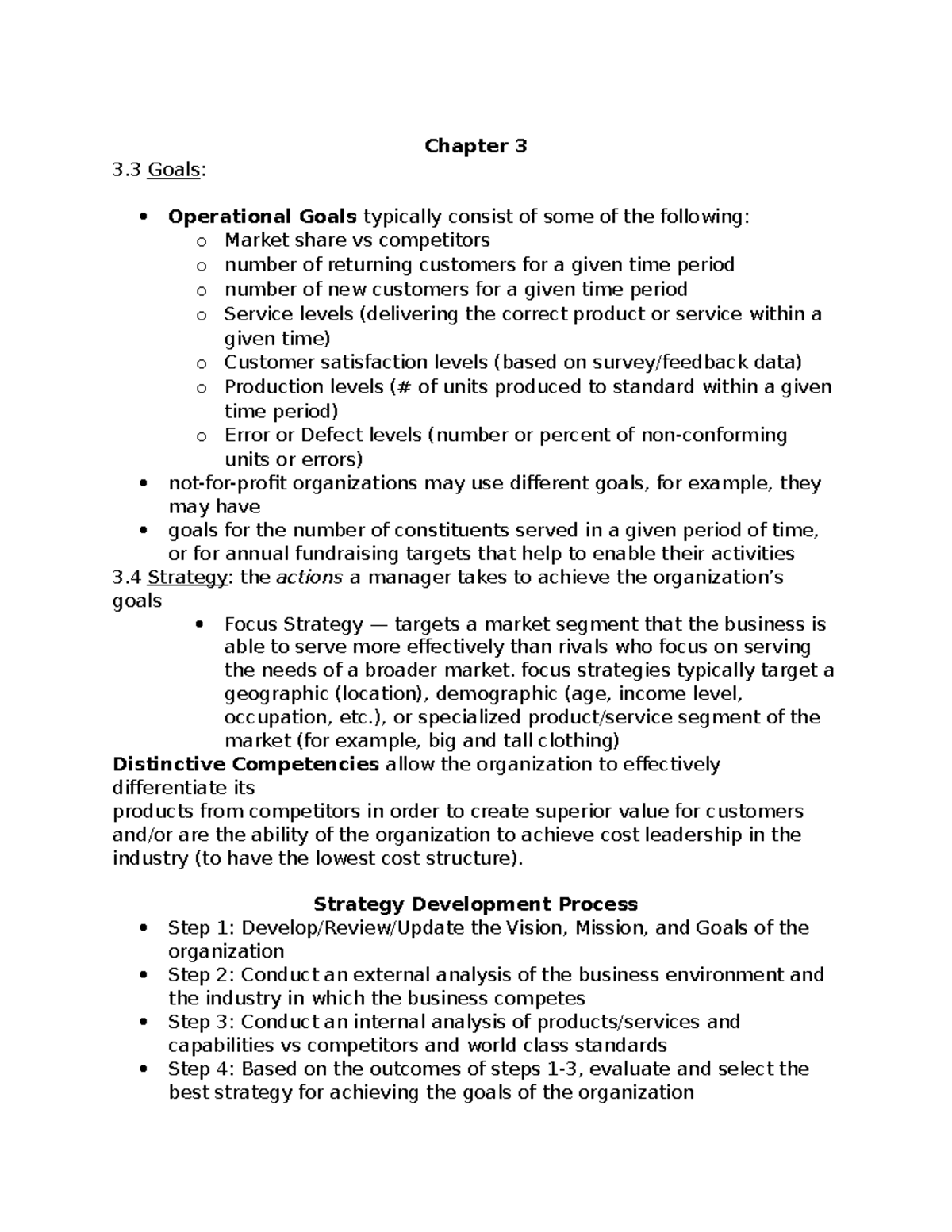 Chapter 3 Study Guide - work - Chapter 3 3 Goals: Operational Goals ...