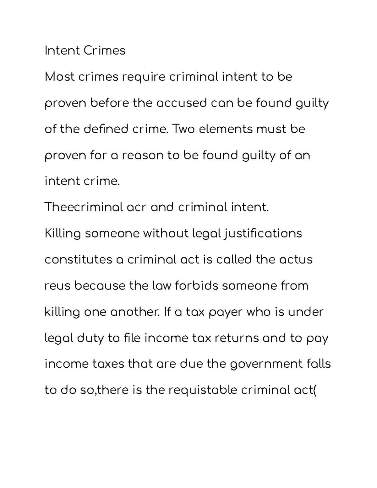 Criminal Law 3 - Notes - Intent Crimes Most Crimes Require Criminal ...