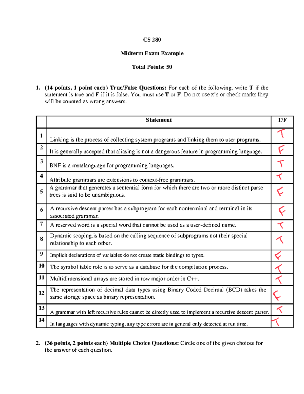 Midterm Exam Example Fall 2021 1 - CS 280 Midterm Exam Example Total ...