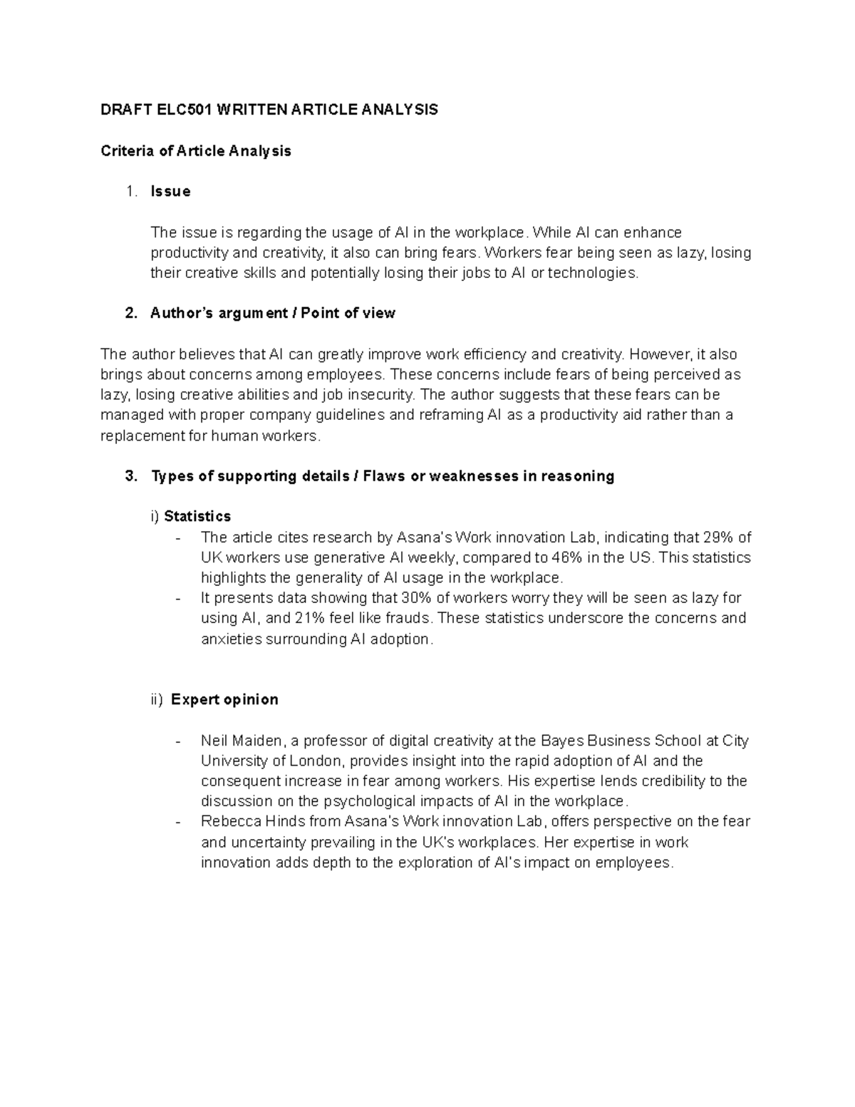 Untitled document - DRAFT ELC501 WRITTEN ARTICLE ANALYSIS Criteria of ...