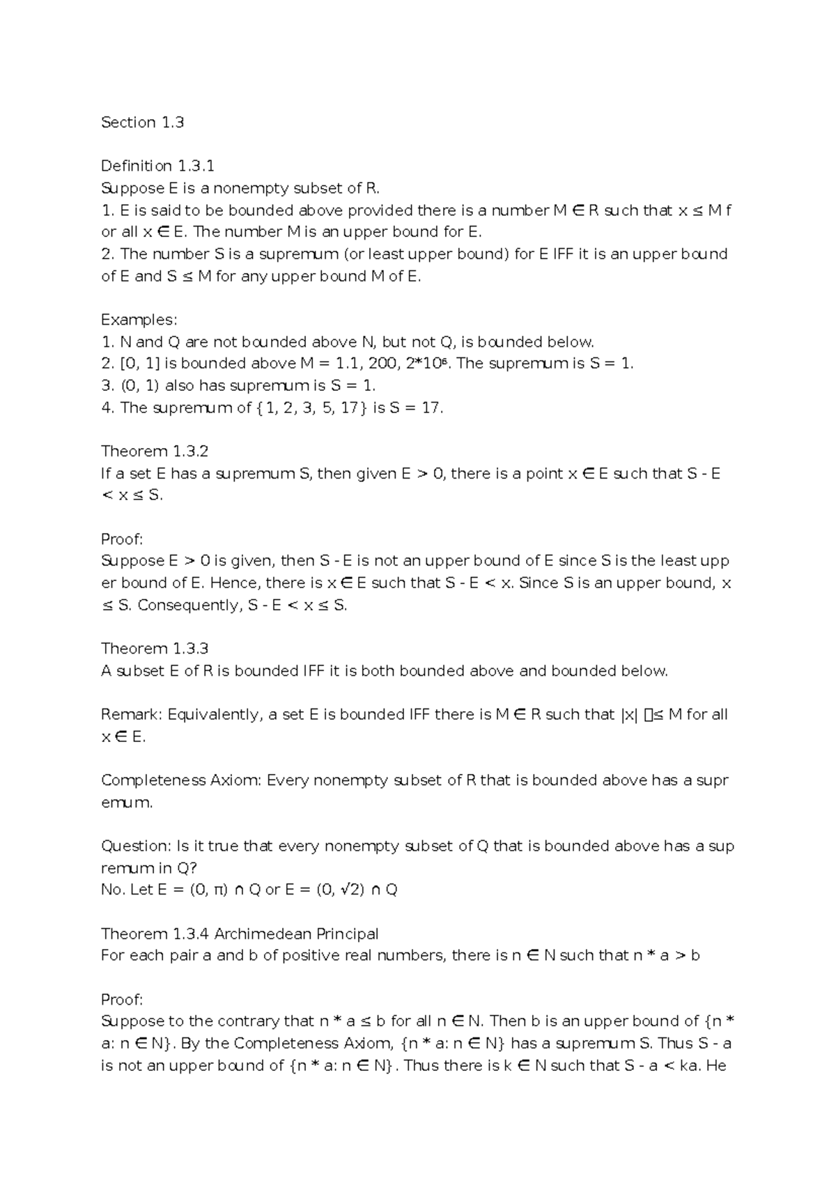 Boundedness Supremum and Archimedean Principal in Real Numbers - Studocu