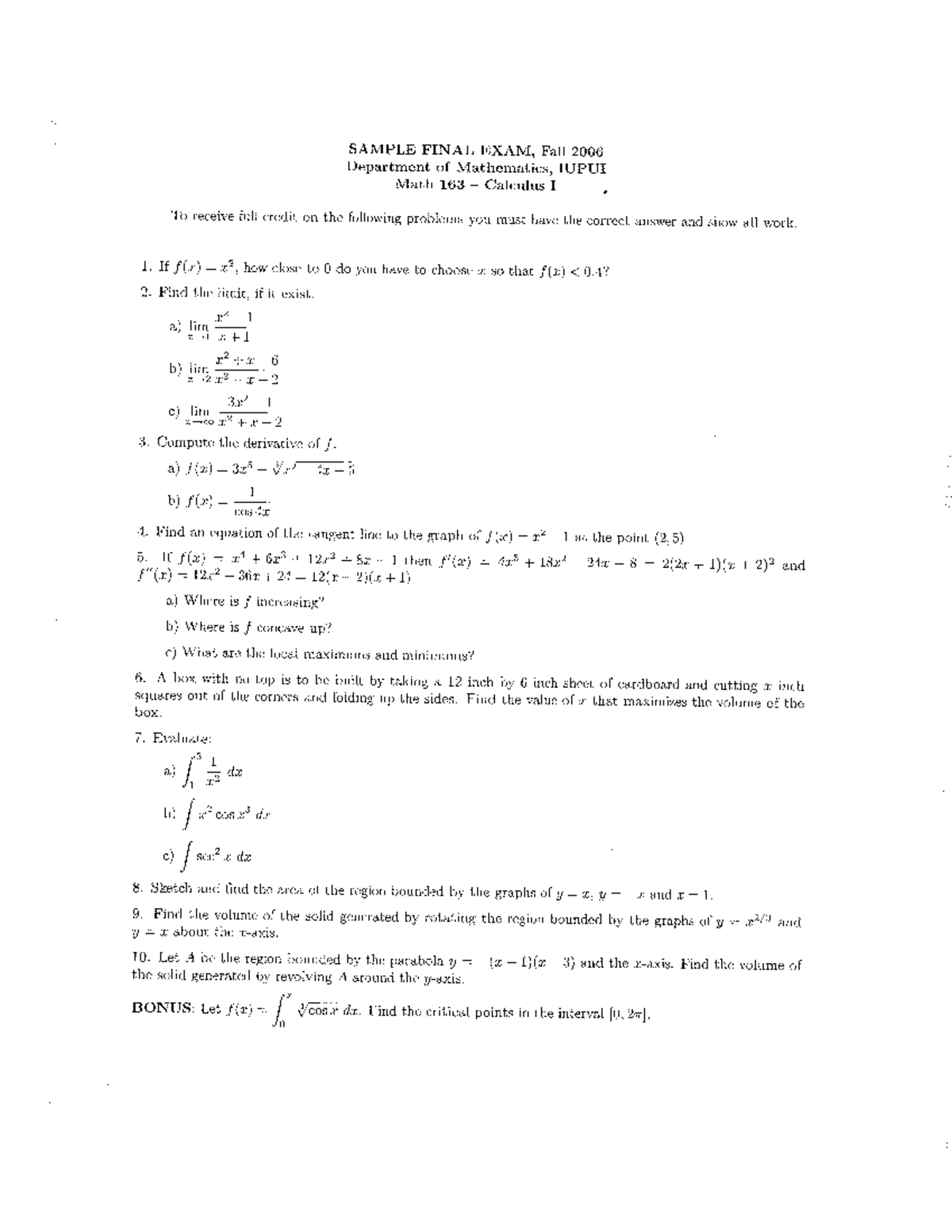 Fall 2006 165 Final - MATH16500 - Studocu