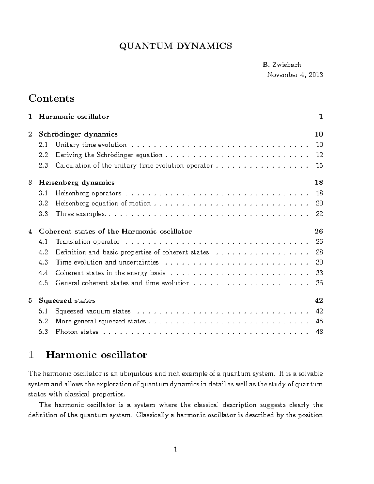 QM2 - Class note - QUANTUM DYNAMICS B. Zwiebach November 4, 2013 ...