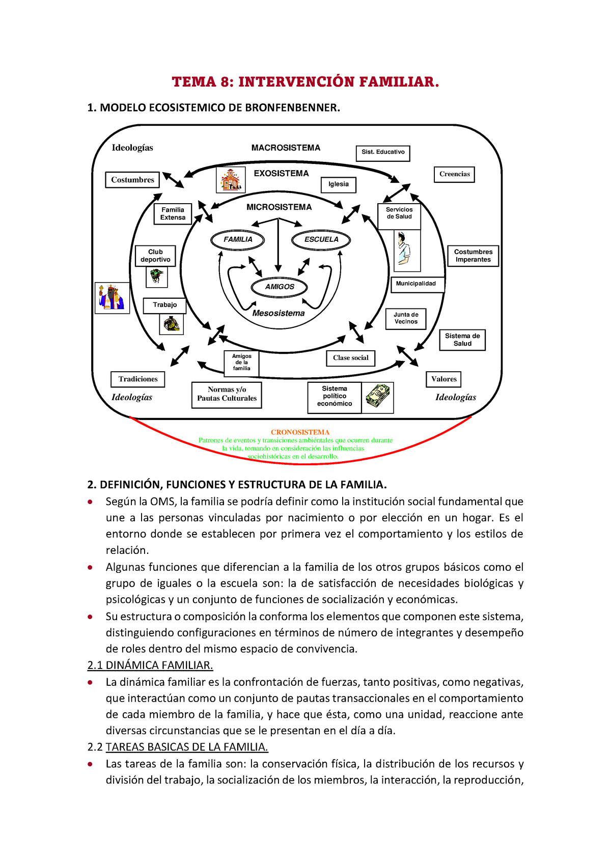 Tema 8 Orientación - TEMA 8: INTERVENCI”N FAMILIAR. 1. MODELO ECOSISTEMICO  DE BRONFENBENNER. 2. - Studocu