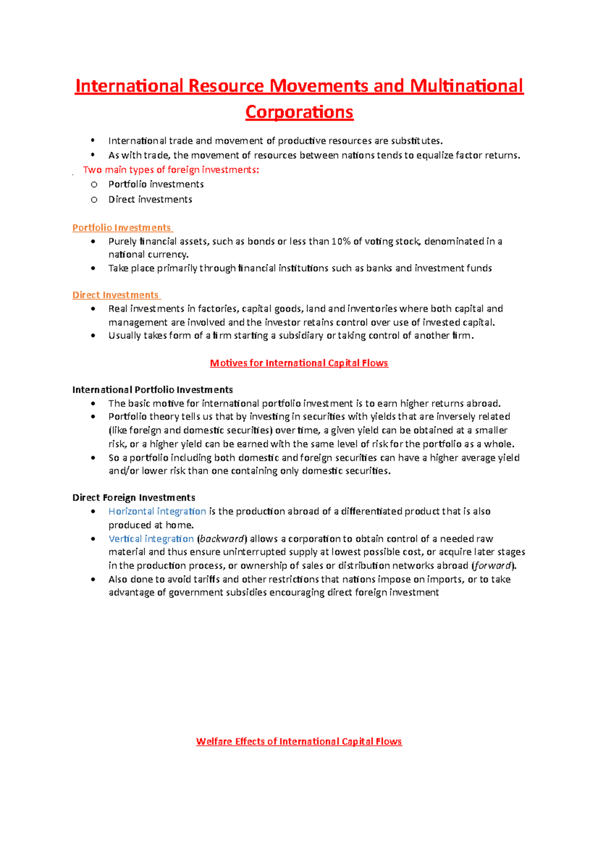International Resource Movements and Multinational Corporations ...