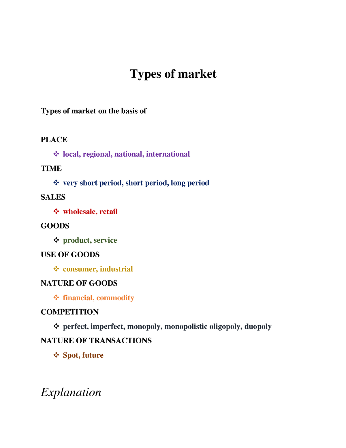 essay on types of markets