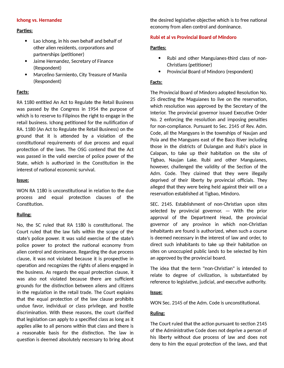 Consti CD - none - Ichong vs. Hernandez Parties: Lao Ichong, in his own ...