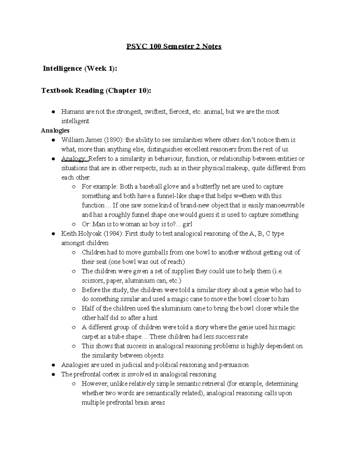 PSYC 100 Semester 2 Notes - PSYC 100 Semester 2 Notes Intelligence ...