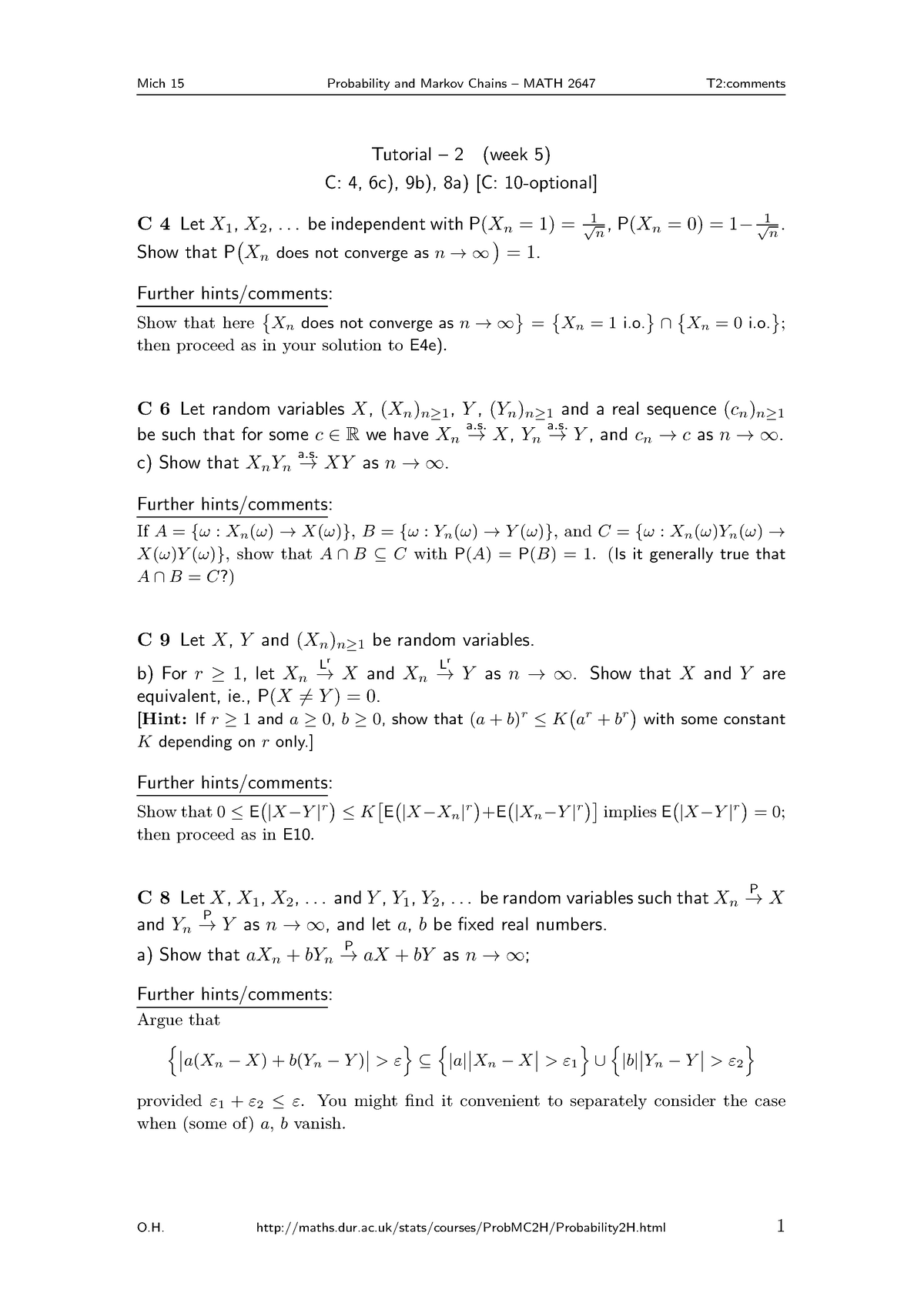 Math2647 15 16 Tutorial 2 Mich 15 Probability And Markov Chains Math 2647 T2 Studocu