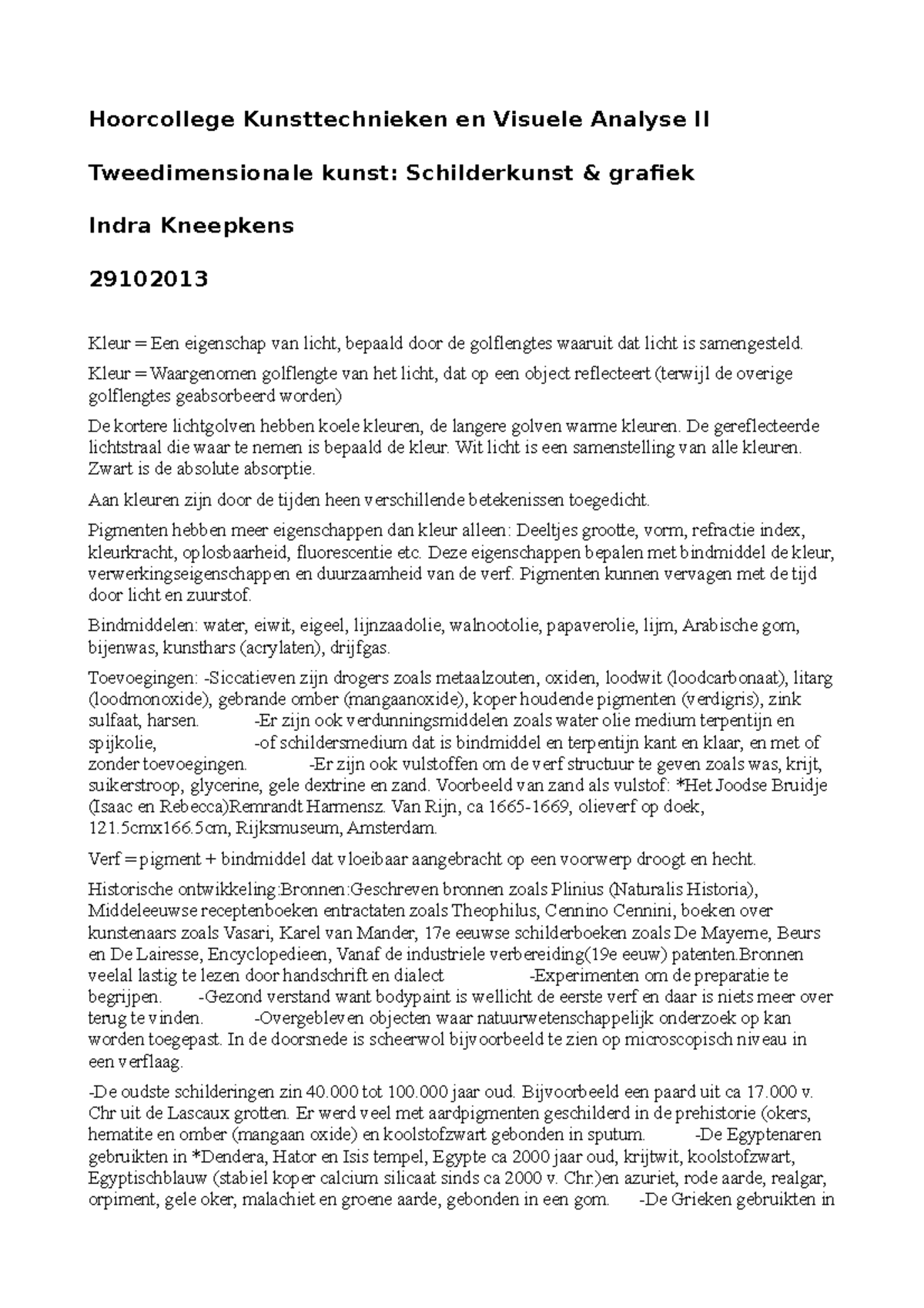 KT&VA II 2013 1029 - Samenvatting Kunsttechnieken & Visuele analyse II ...