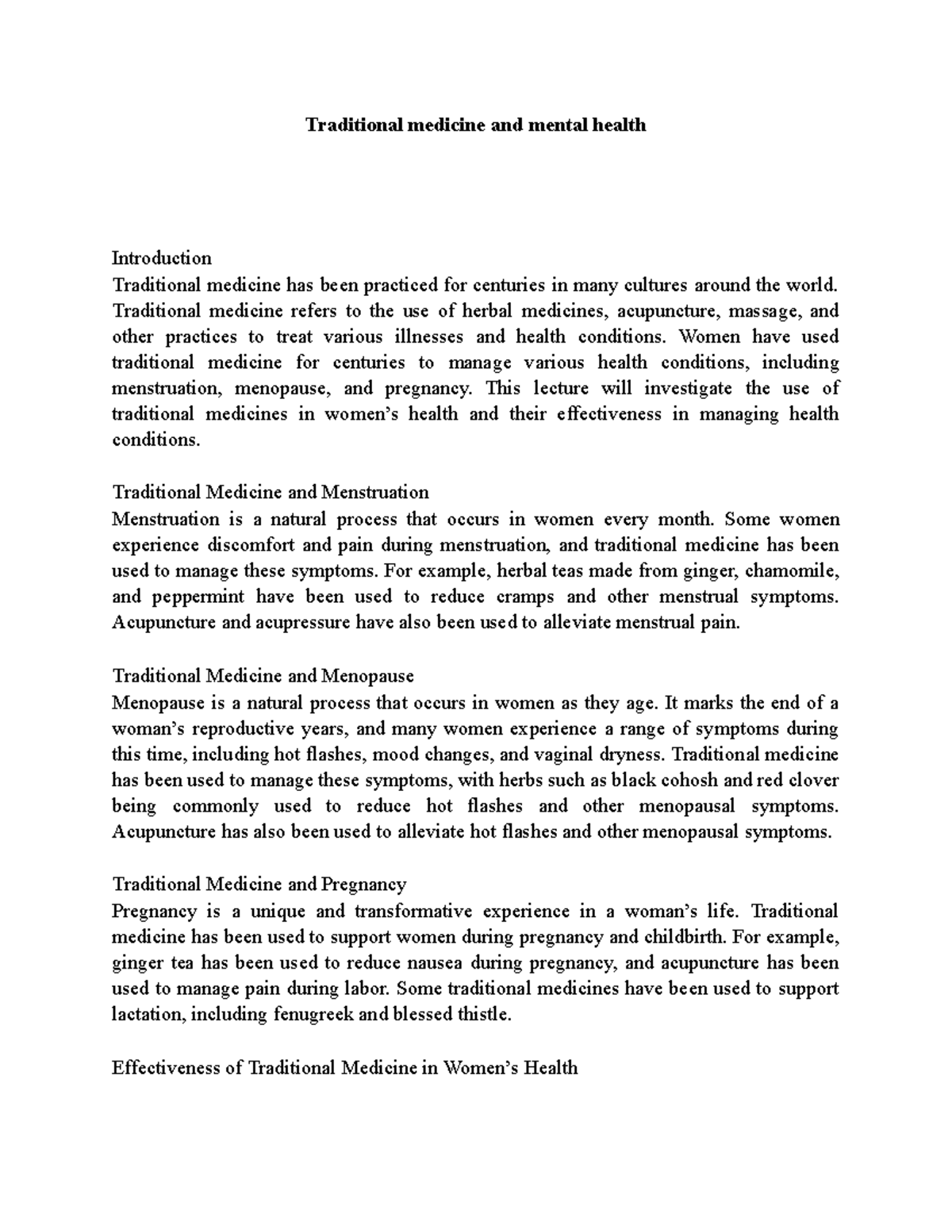 Traditional Medicine And Mental Health Traditional Medicine And