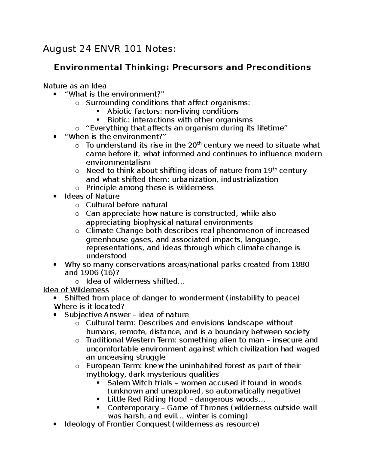 ENVR 101 - Environmental Thinking-Precursors and Preconditions - August ...