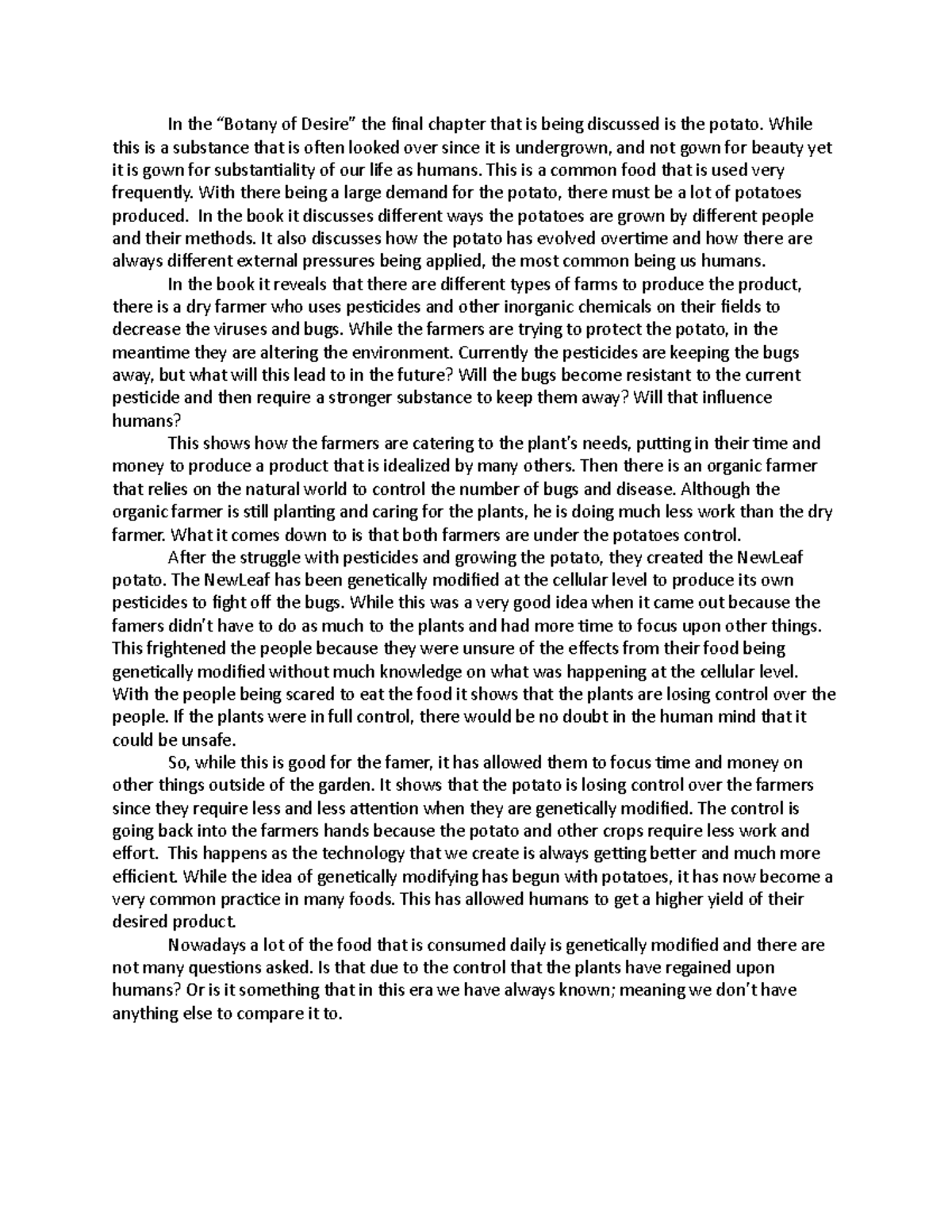 Botany Paper 4 In the “Botany of Desire” the final chapter that is