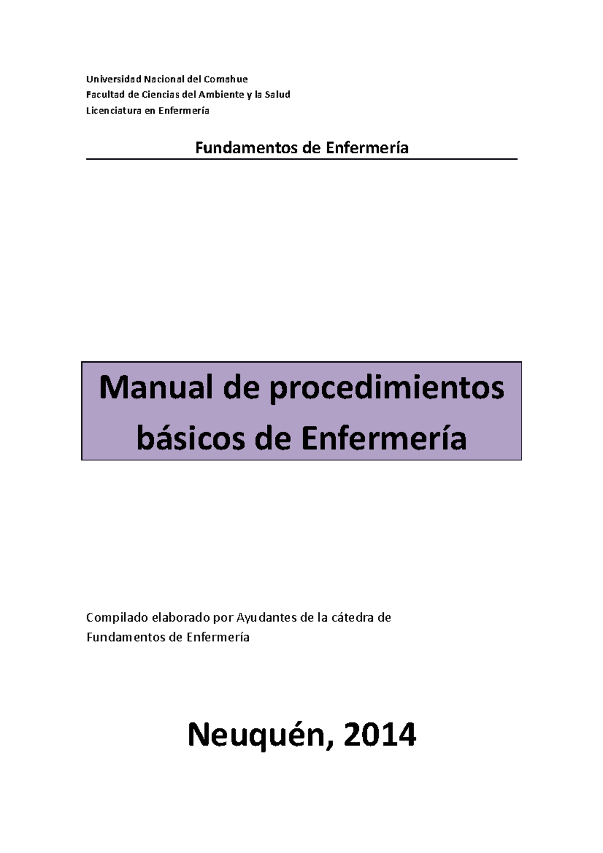 Manual De Procedimientos Básicos De Enfermera - Universidad Nacional ...