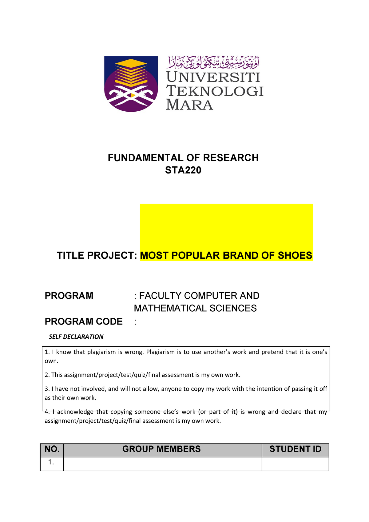 Sta220 Example Report Fundamental Of Research Sta Title Project Most Popular Studocu