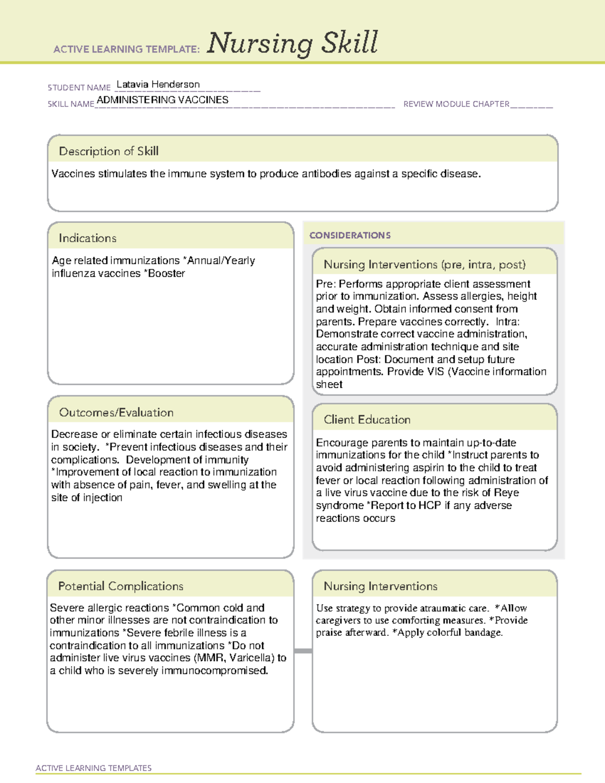 NS - Nuring OF Children Vaccine - ACTIVE LEARNING TEMPLATES Nursing ...