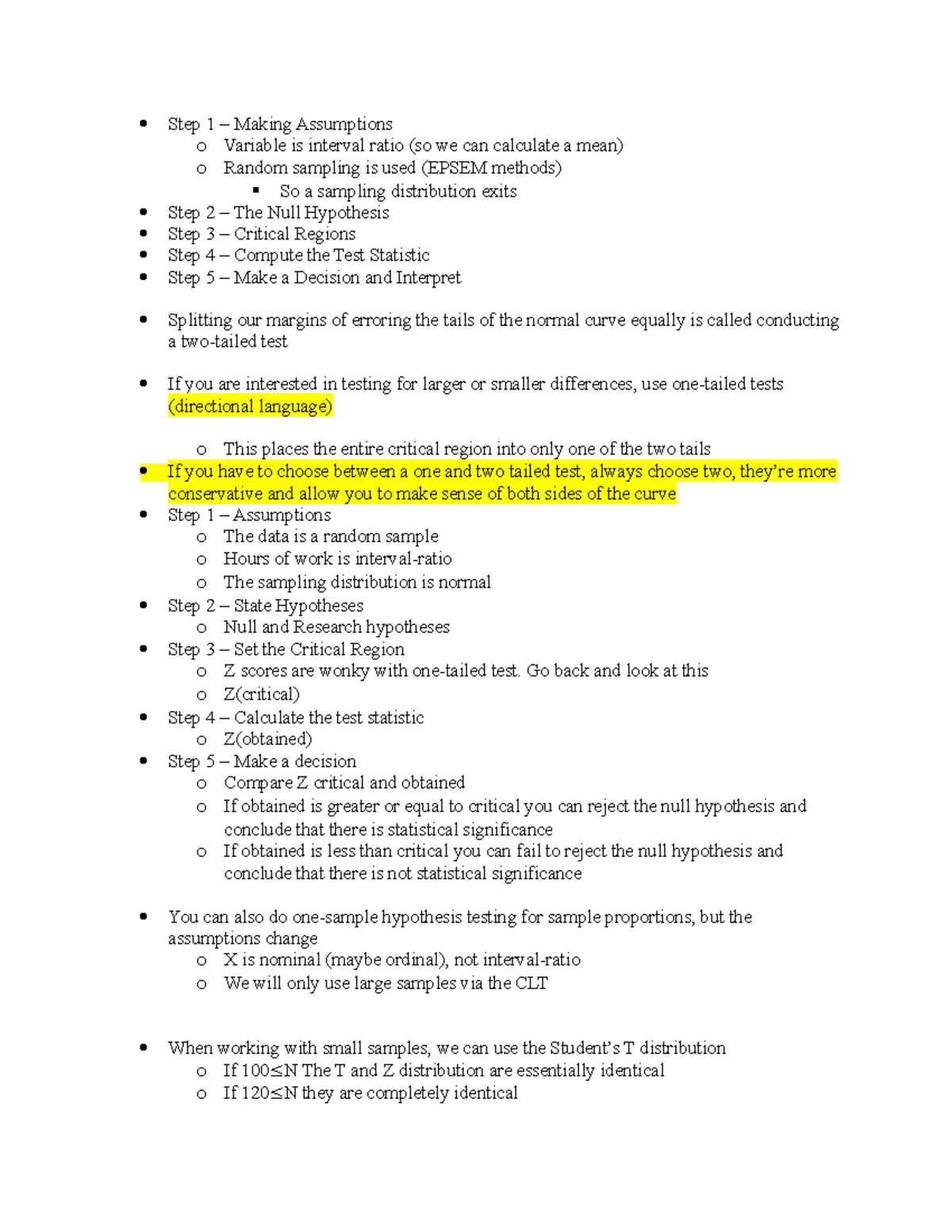 Hypothesis Testing and One Sample Testing - Step 1 – Making Assumptions ...