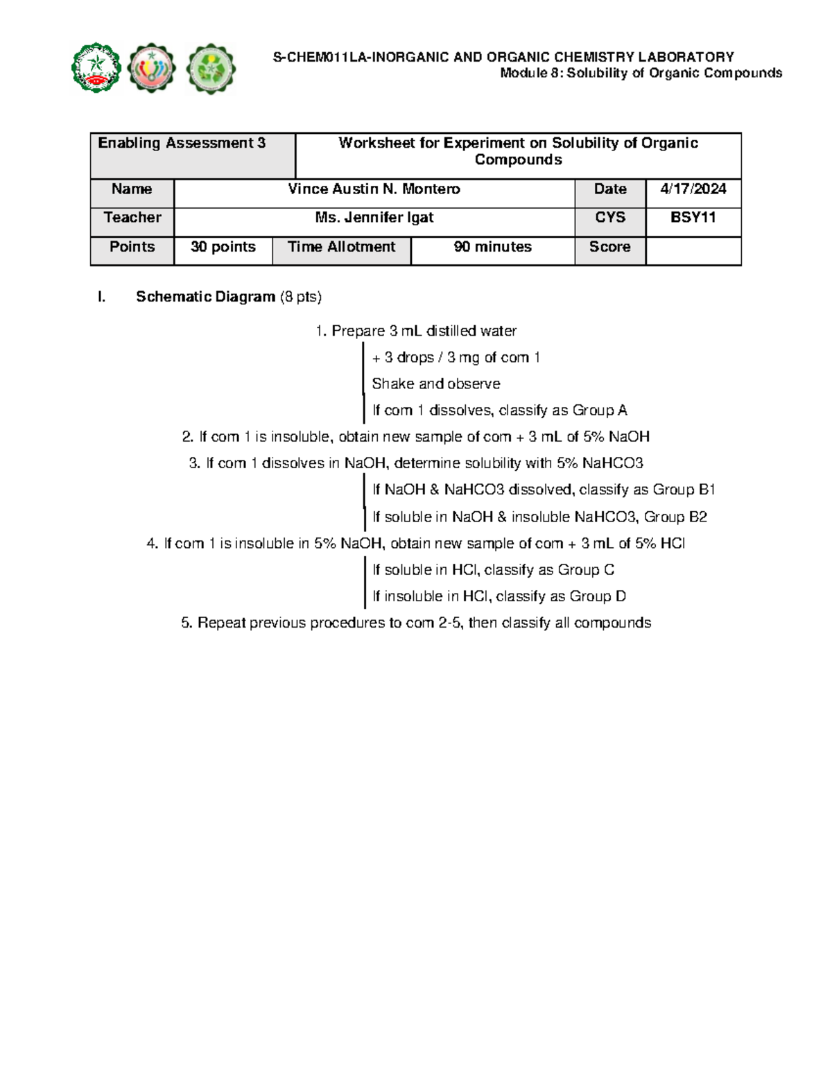Solubility of Organic Compounds - S-CHEM011LA-INORGANIC AND ORGANIC ...